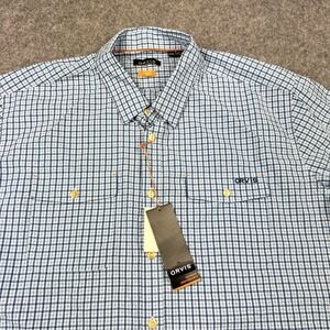 Orvis Shirt Mens 2XL Blue White Plaid Searsucker Outdoor Performance Quick Dry
